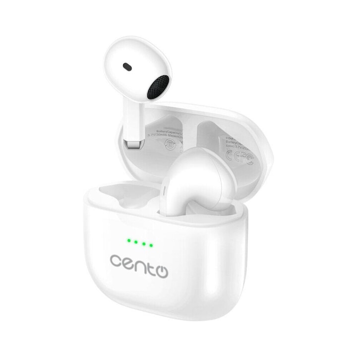 Casti wireless, Cento, T104, Stereo, Bluetooth, Alb, tip In-Ear