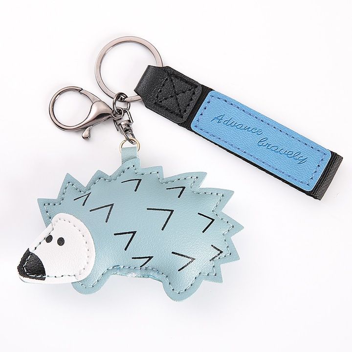 Breloc arici, Piele ecologica, Negru/Albastru deschis