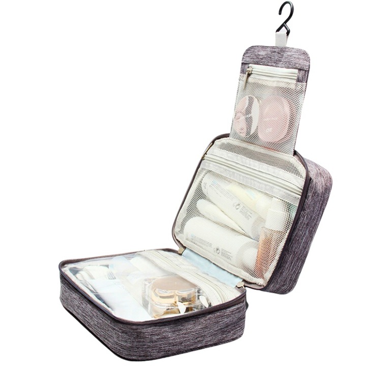 Органайзер, Mindblower, за козметика, за пътуване, Здрав и водоустойчив текстилен материал, Множество отделения, сив