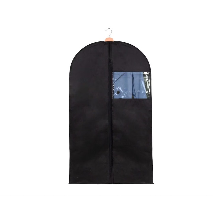 Husa imbracaminte, 60x165cm, protectie impotriva prafului, policlorura de vinil, negru