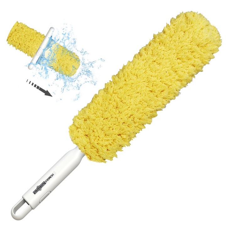 Perie de curatare microfiber EHOMGUI, cap lavabil, alb+galben