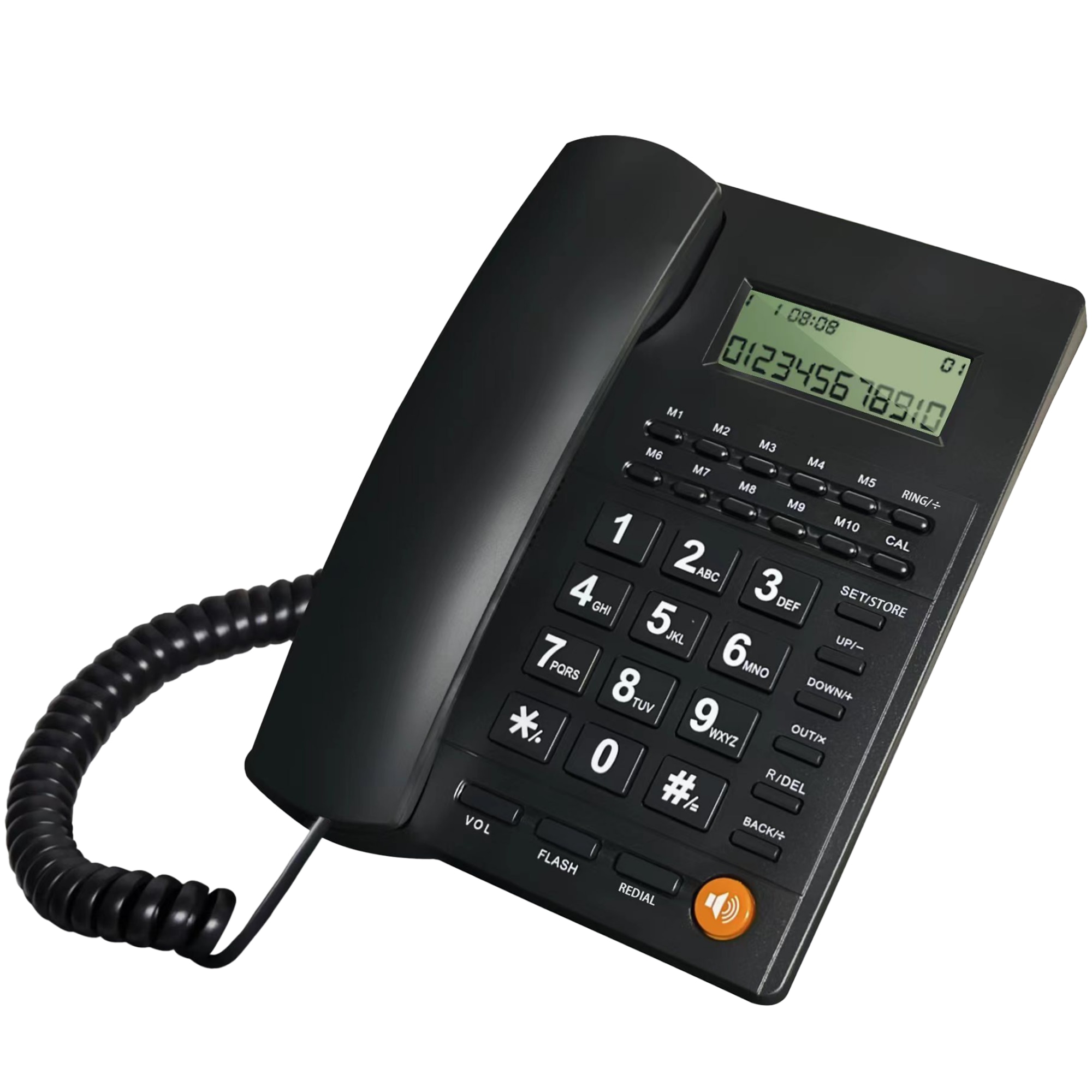Telefon fix cu fir XH StDsg®, Negru, volum ajustabil, alarma
