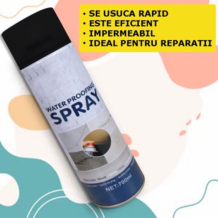 Spray Impermeabil Pentru Etansare EDAR, Cu Uscare Rapida, Compatibil Cu Multiple Suprafete, Anti-Apa, 700 ml, Negru
