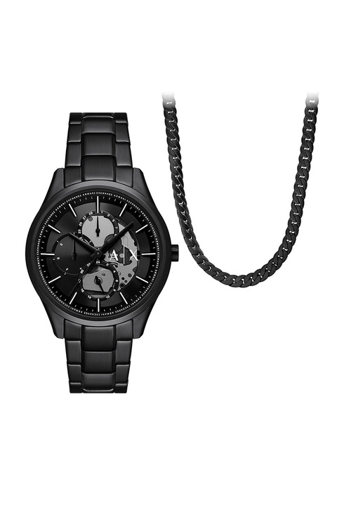 ARMANI EXCHANGE, Kvarc karóra és lánc szett, Fekete