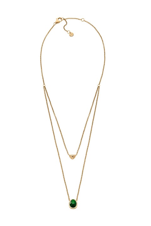 Skagen, Colier din otel inoxidabil cu siraguri multiple, Verde, Auriu