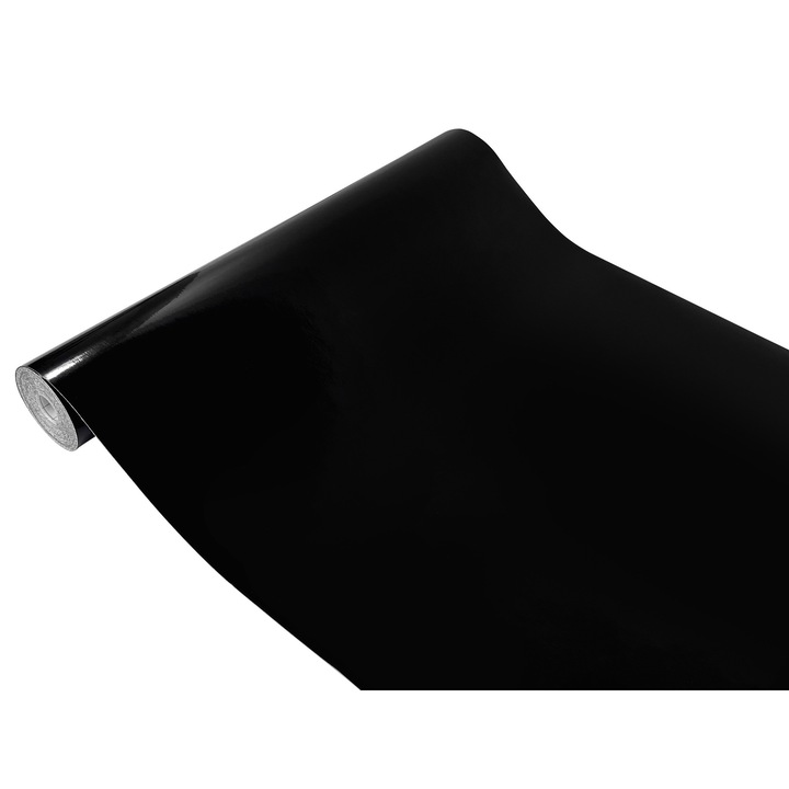 Autocolant pentru dulap de haine sub forma de sticker, 67.5 x 1500 cm, DecoMeister®, Model Negru Lucios, T003-067R1500