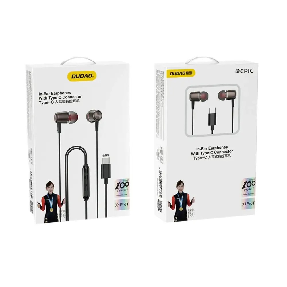 Casti audio cu microfon Dudao X1 Pro T, In-ear, Control pe fir, USB-C, Lungime cablu 1.2m, Negru