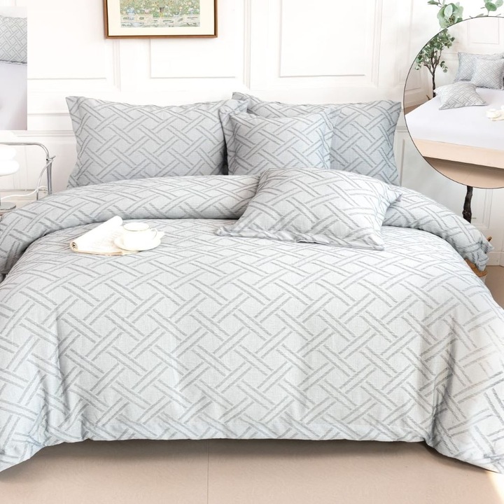 Dupla ágyneműgarnitúra, szatén pamut, 180 x 200 cm, 6 részes, gumírozott, dombornyomott, tarka, Casa de Vis, LG-06