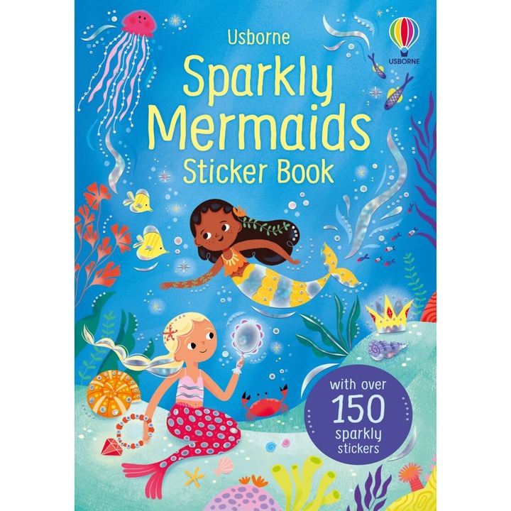 Carte pentru copii, Usborne, Sparkly Mermaids Sticker Book, 3+ ani