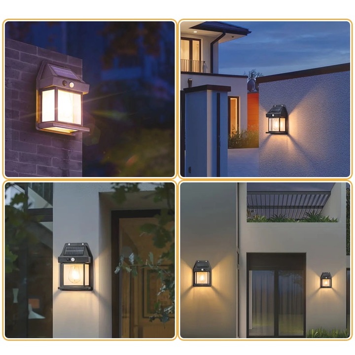 Лампа с крушка NEXTLY, външна, соларна, 3 режима на работа, сензори за движение и светлина, режим на готовност, топла светлина, водоустойчива, бяла