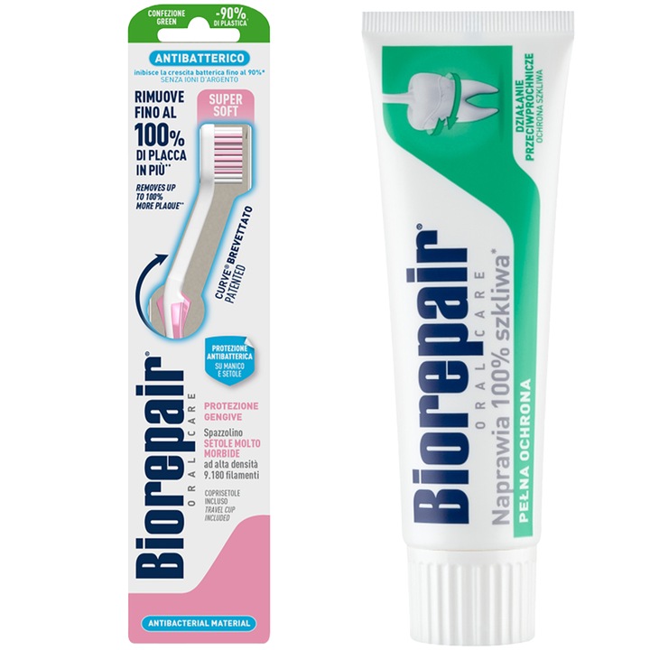 Biorepair Curve ínyvédő fogkefe 1 db + Biorepair Full Protection fogkrém 75ml 1 db