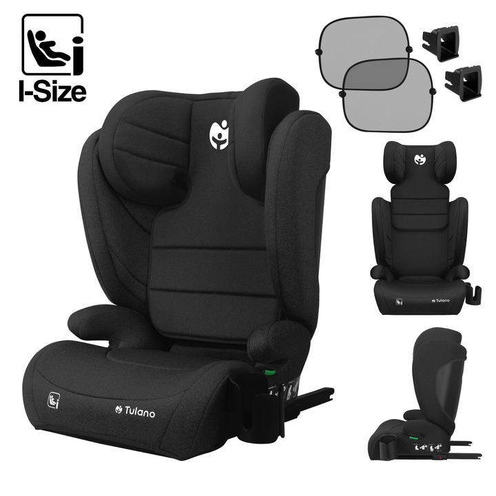 Столче за кола Tulano Joy 35, ISOFIX 100-150cm I-Size, регулиране на височината на облегалката за глава в 13 стъпки, черно