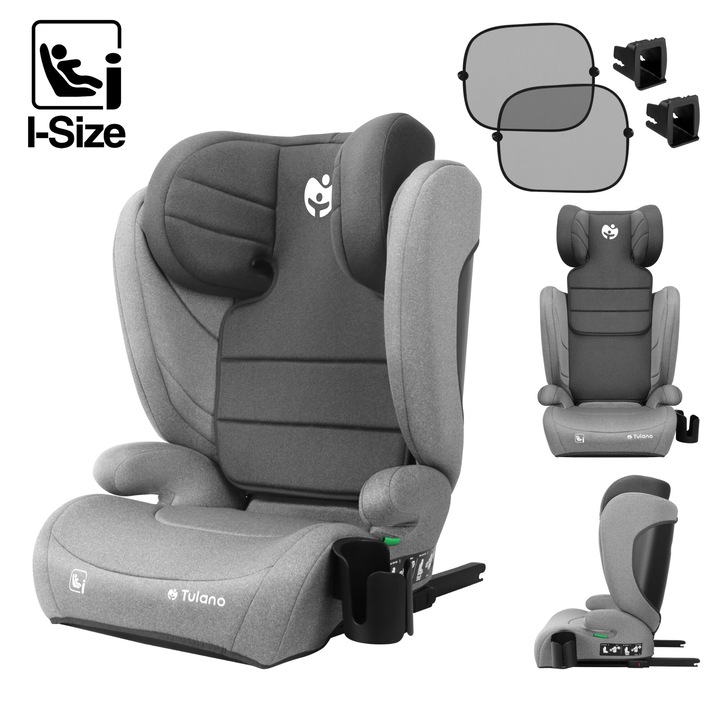 Столче за кола Tulano Joy 35, ISOFIX 100-150cm I-Size, регулиране на височината на облегалката за глава в 13 стъпки, Сиво
