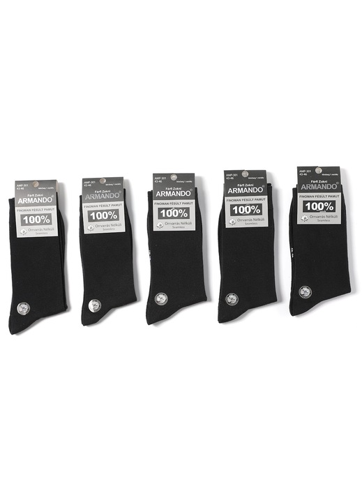 Комплект от 5 чифта мъжки чорапи Armando, дълги, памучни, Черен