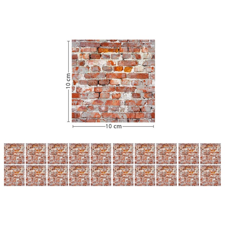 Комплект от 20 декоративни плочки за стена, longziming, PVC, Рустик модел, 100 x 100 mm, Многоцветни