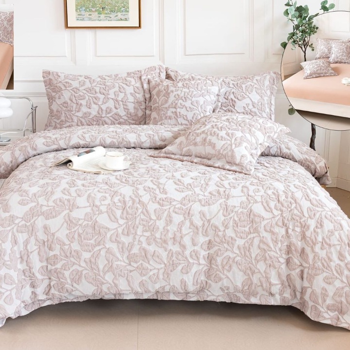 Dupla ágyneműgarnitúra, szatén pamut, 180 x 200 cm, 6 részes, gumírozott, dombornyomott, többszínű, Casa de Vis, LG-08