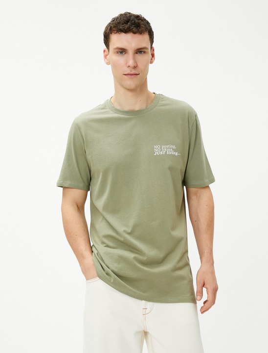 KOTON, Tricou regular fit din bumbac, Kaki, XL