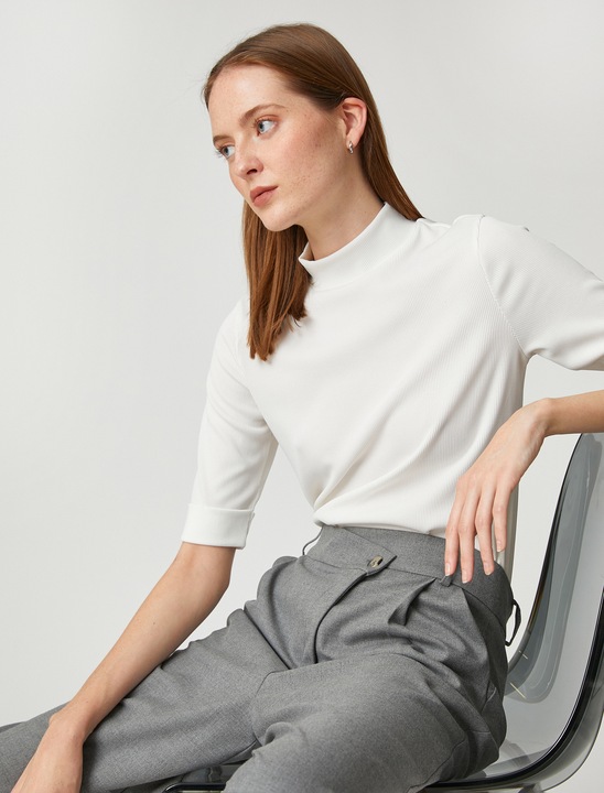 KOTON, Bluza striata cu guler scurt, Alb, S