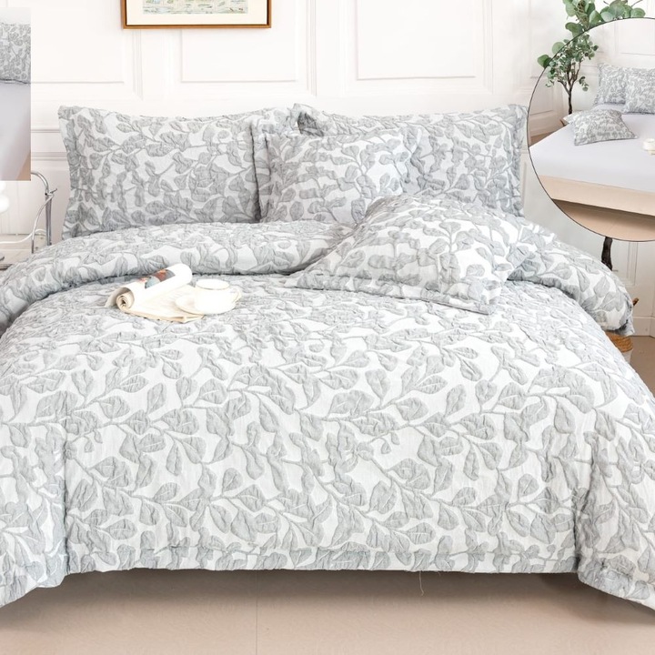 Dupla ágyneműgarnitúra, szatén pamut, 180 x 200 cm, 6 részes, gumírozott, dombornyomott, többszínű, Casa de Vis, LG-19