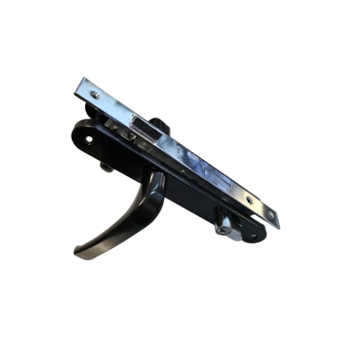 Set manere negre si broasca interax 85 pentru usa de termopan, contine si butuc cu 3 chei MVD