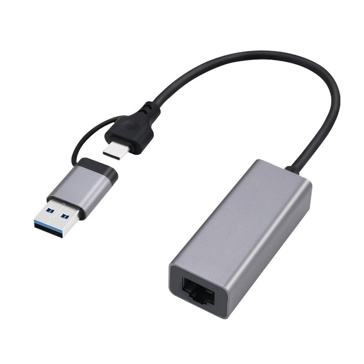 Adaptor de retea Gembird (A-USB3AC-LAN2G-01) 2,5 Gigabit, intrare USB-C/USB-A, conector de iesire RJ45, carcasa metalica, cablu de 15 cm