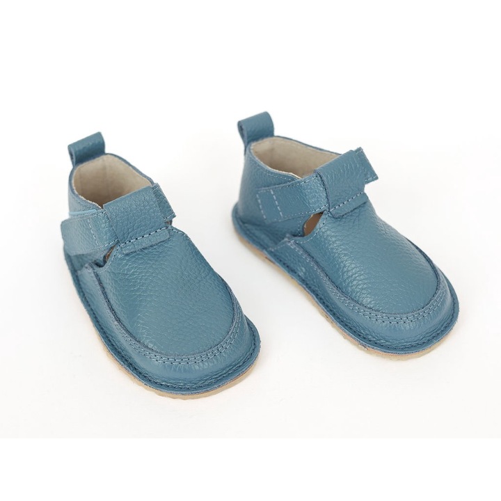 Pantofi Barefoot Macco, Primii Pasi, Talpa Flexibila si Antiderapanta, Hand-Made, Piele Naturala, Albastru