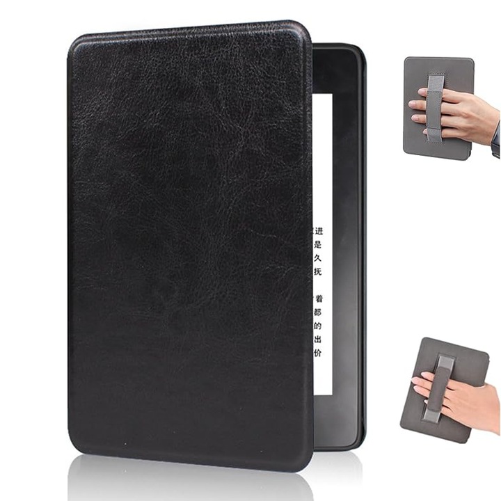 Husa pentru Kindle 11th Generation, protectie din piele ecologica, functie auto wake/sleep, neagra