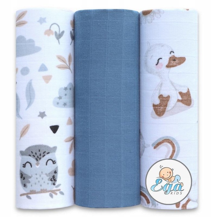 Set scutece din muselina, Ega Kids, 3 buc, 60x80 cm