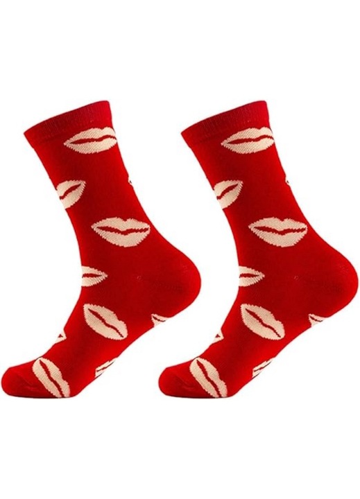 Sosete cu inimioare, bumbac, rosu, 36-42 EU