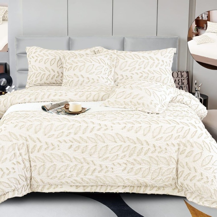 Dupla ágyneműgarnitúra, szatén pamut, 180 x 200 cm, 6 db, elasztikus, dombornyomott, tarka, Casa de Vis, LG-18