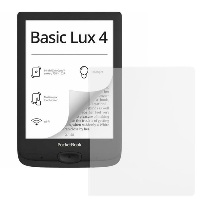 Szilikonfólia, PocketBook Basic Lux 4 PB618-hoz, e-olvasó védelem, újragenerálható, 99%-os tisztaság, nagy felbontású, megakadályozza az ujjlenyomatokat és a port, ütésálló, átlátszó