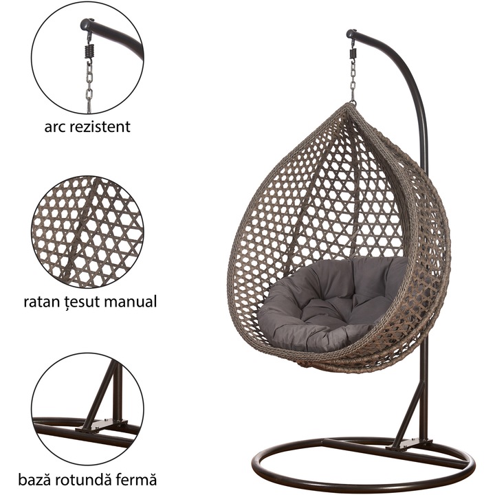 Balansoar Kring Maui, 105x69x118cm, h 195 cm, culoare gri