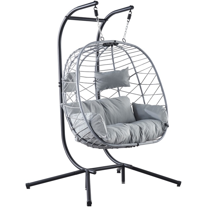 Balansoar Dublu Kring Mykanos, 126x68x114 cm, h 200 cm, culoare gri