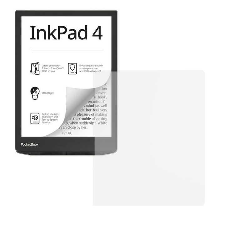 Силиконово фолио за PocketBook InkPad 4 (PB743G), E-reader Protect, Regenerable, Clarity 99%, High Definition, Предотвратява пръстови отпечатъци и прах, Anti-Shock, Transparent