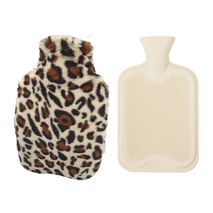 Sticla cu apa calda din cauciuc, BGHYHYHI, 2 litri, imprimeu leopard, utilizare calda/rece