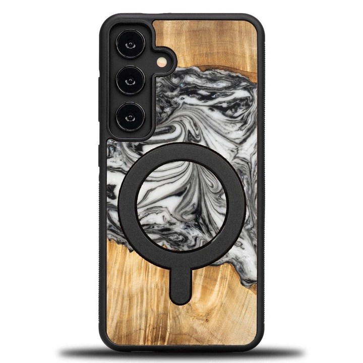 Husa din lemn si rasina pentru Samsung Galaxy S24, Bewood Unique, protectie completa, negru si alb