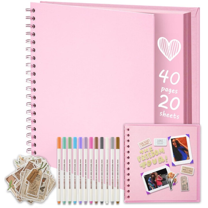 Творчески комплект албум за снимки, Excitat, DIY Craft Paper Photo book, карта с памет, розов картон, 18*18*1,1 cm