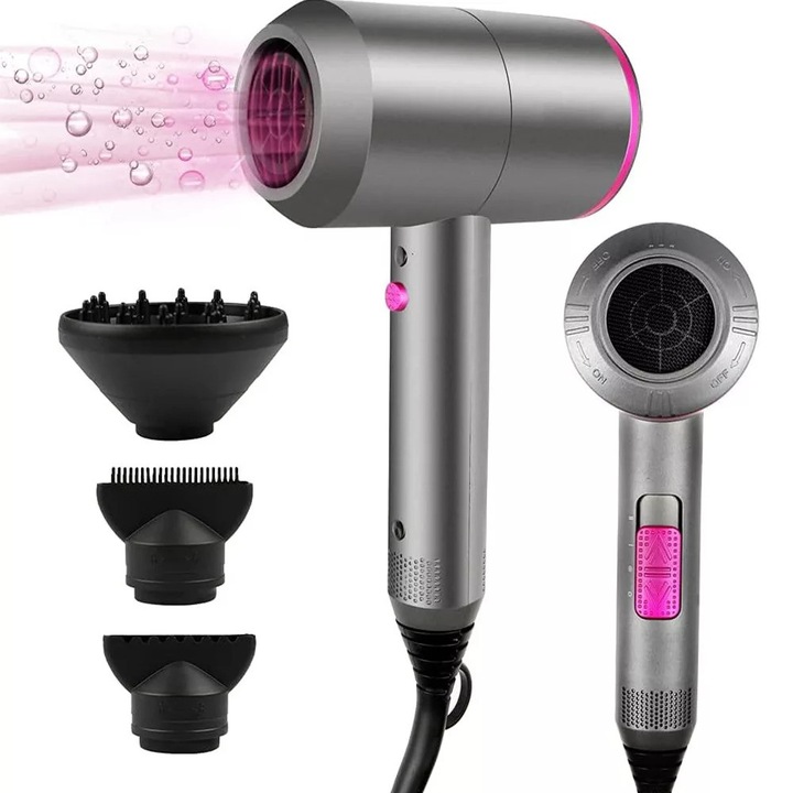Uscator de par ionic profesional HappyGoo - 2 viteze, 3 setari de temperatura, jet de par rece, 1 difuzor si 2 concentratoare