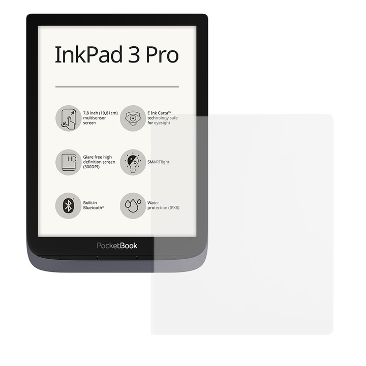 Силиконово фолио за PocketBook InkPad 3 Pro, E-reader Protect, Regenerable, Clarity 99%, High Definition, Предотвратява пръстови отпечатъци и прах, Anti-Shock, Transparent