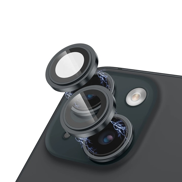 Lito kameravédő fólia kompatibilis Apple iPhone 15/15 Plus, S Plus Camera Glass, edzett üveg, fekete-átlátszó