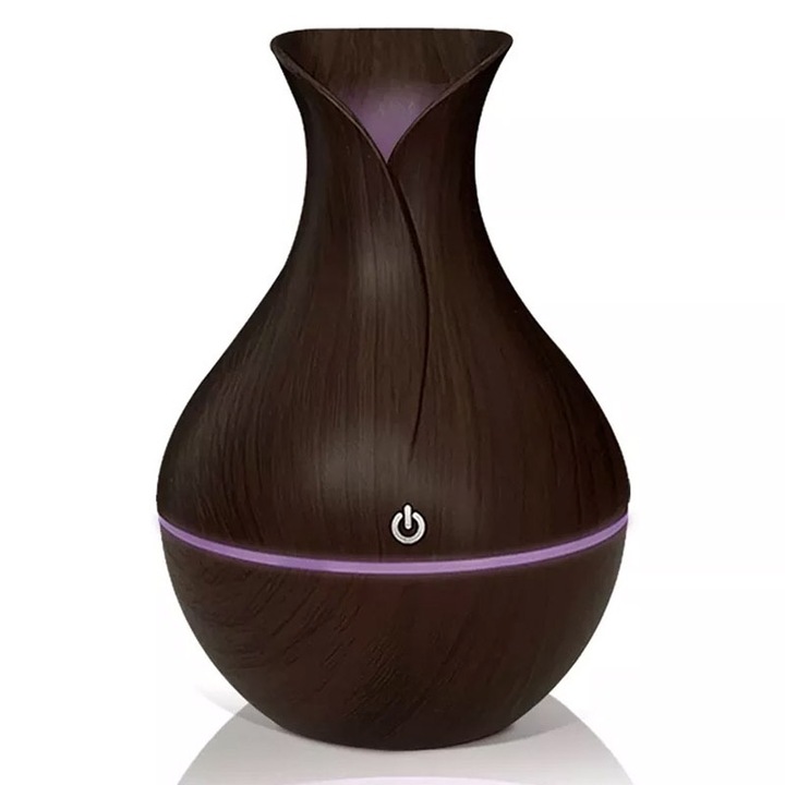Sternhoff ultrahangos párásító, váza alakú, RGB LED világítás, automatikus kikapcsolás, aromaterápia, otthonra és irodába, gyerekszoba, csendes, 130 ml-es tartály, éjszakai fény, szűrővel, sötét fa szín
