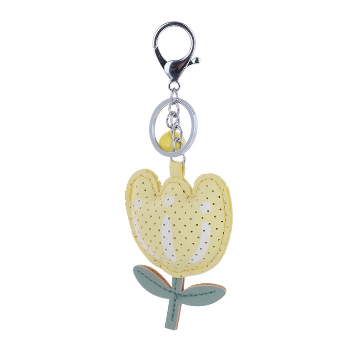 PU virág medál kulcstartó, Jormftte, sárga, táskatartozék, ajándék