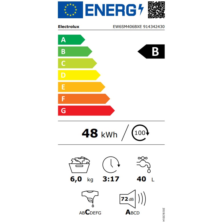 Masina de spalat rufe Electrolux EW6SM406BXE, 6 kg, 1000 rpm, Clasa B, Motor Inverter cu Magnet Permanent, Display LED, TimeManager, DarkSilver