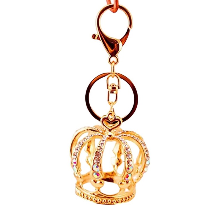 Kulcstartó korona formájú medállal, Jormftte, strasszokkal díszítve, ötvözet