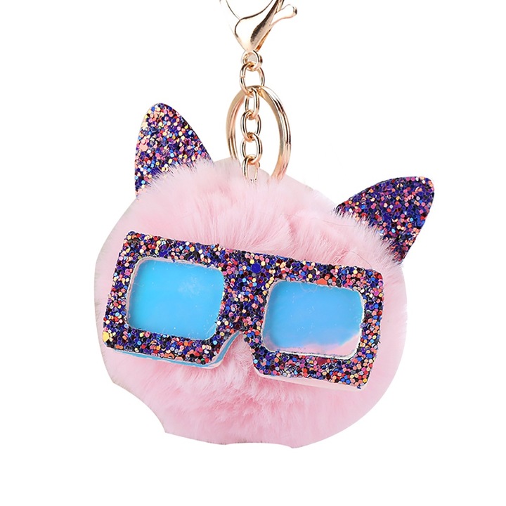 Kulcstartó extra cicával, Jormftte, világos rózsaszín, fém csattal