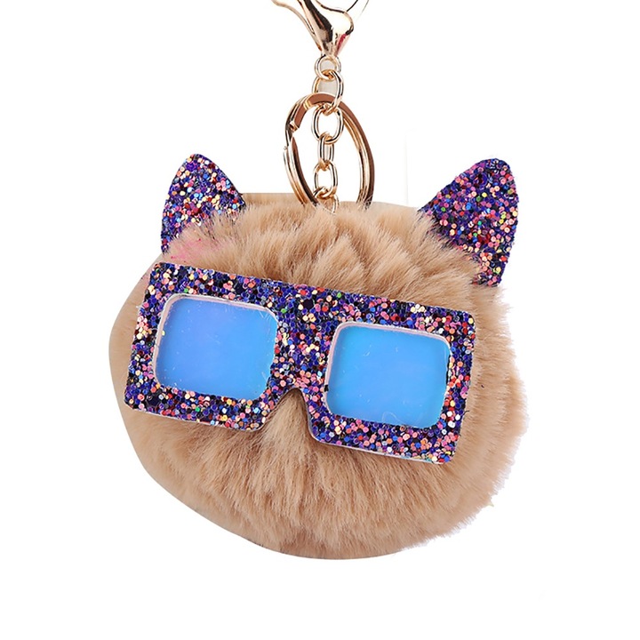 Kulcstartó extra cicával, Jormftte, tarka, 10x5cm