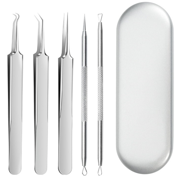 Set 5 piese pentru indepartarea acneei, cutie metalica