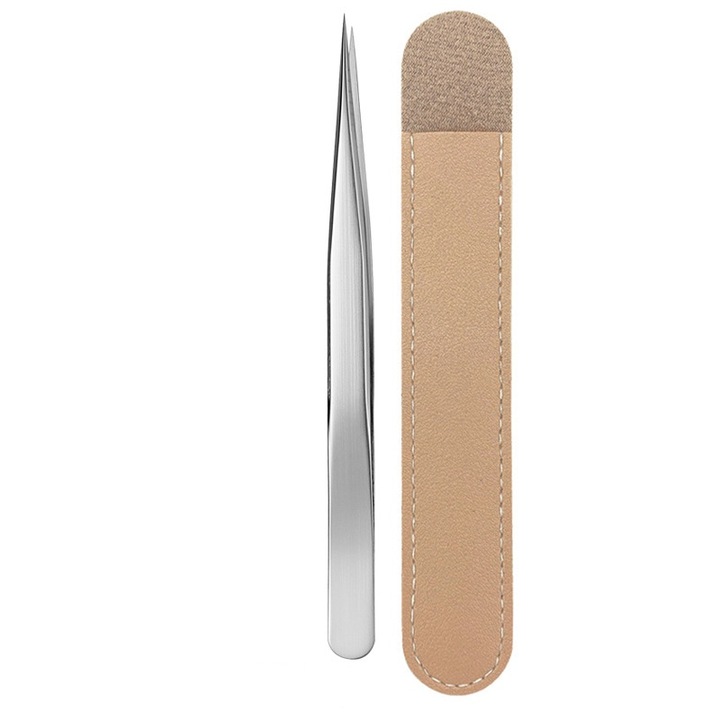 Penseta din otel inoxidabil pentru gene, etui din piele