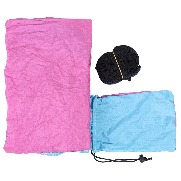 Преносим хамак за пътуване с единично легло, висящ на лента за дърво (розово синьо)