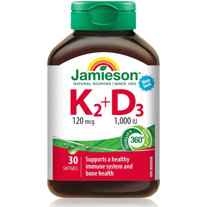 Vitamina K2 120mcg + D3, Jamieson, 30 capsule